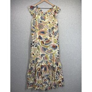 House of Harlow 1960 Multi Paisley Floral Ruffle Maxi Dress Womens Medium V-Neck
